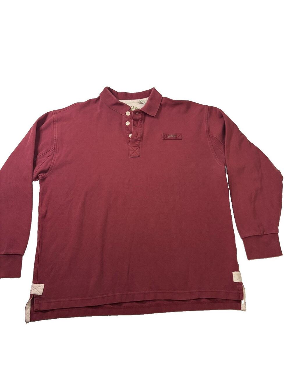 Orvis Polo Shirt Men’s Large Burgundy Long Sleeve Cotton Rugby Fly Fishing